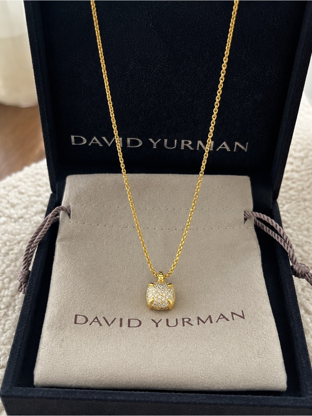 David Yurman Gold Pave Cushion Pendant Necklace - Gold
